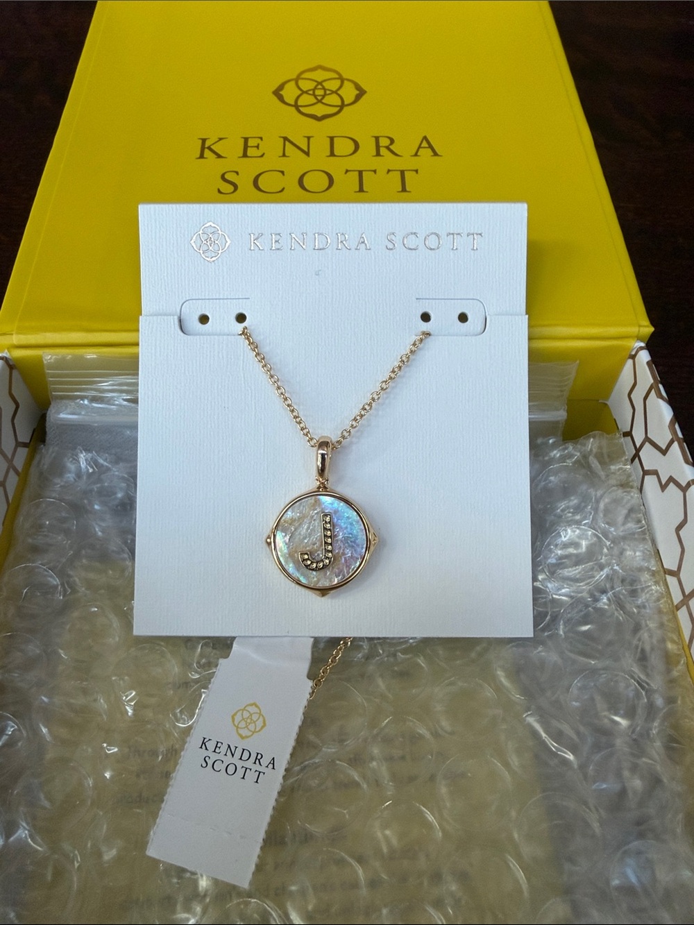 Kendra Scott Gold Necklace with Iridescent Mother-of-Pearl Initial J Pendant